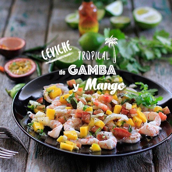 Receta de ceviche de mango de la costa tropical y gamba roja de Motril